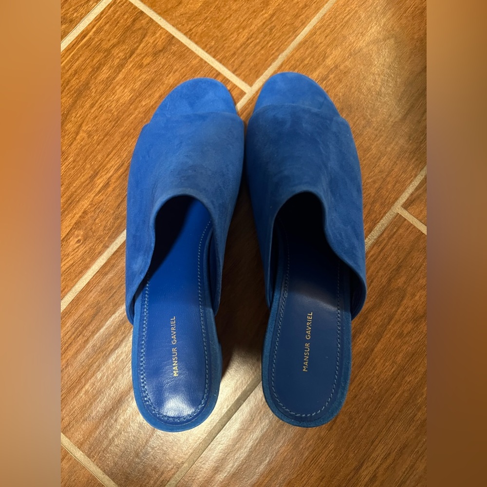 Mansur Gavriel turquoise blue 2.25” heel sandal. Size EU 40. Brand new.